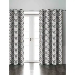 Aura Grey & White 2 Pieces Floral Printed Black Out Door Curtains-picture-34