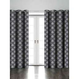 Aura Grey & White 2 Pieces Floral Printed Black Out Door Curtains-picture-25