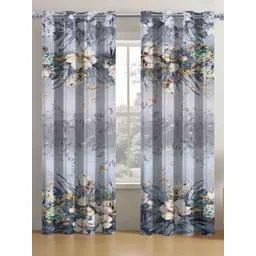 Aura Grey & White 2 Pieces Floral Printed Long Door Curtains-picture-27