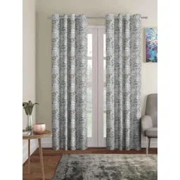 Aura Grey & White 2 Pieces Floral Printed Room Darkening Door Curtain-picture-27