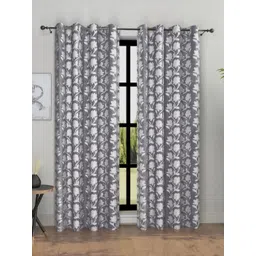 Aura Grey & White 2 Pieces Floral Printed Room Darkening Door Curtain-picture-16