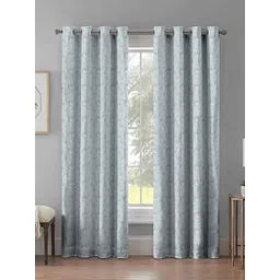 Aura Grey & White 2 Pieces Floral Printed Room Darkening Door Curtains-picture-32