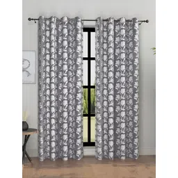 Aura Grey & White 2 Pieces Floral Room Darkening Long Door Curtains-picture-24