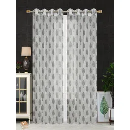Aura Grey & White 2 Pieces Floral Sheer Window Curtains-picture-21
