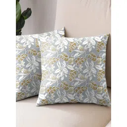 Aura Grey & White 2 Pieces Floral Square Cushion Covers-picture-10