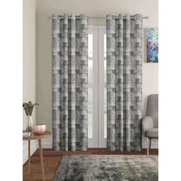 Aura Grey & White 2 Pieces Geometric Printed Room Darkening Door Curtains-picture-34