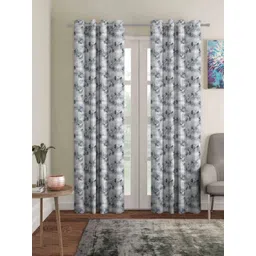 Aura Grey & White 2 Pieces Geometric Printed Room Darkening Door Curtains-picture-30
