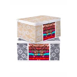 Aura Grey & White 2 Pieces Regular Flower Quilted Saree Storage Bags-picture-36