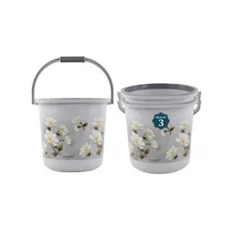 Aura Grey & White 3 piece Floral Plastic Bath Accessories Set-picture-28