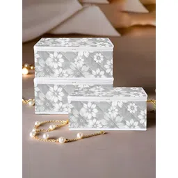 Aura Grey & White 3 Pieces Flower Printed Waterproof Jewellery Organisers-picture-23