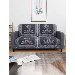 Aura Grey & White 4 Pieces Floral Printed 2 Seater Cotton Sofa Covers-picture-19