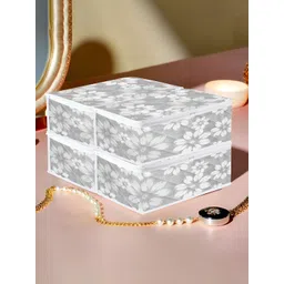 Aura Grey & White 4 Pieces Flower Printed Waterproof Jewellery Organisers-picture-17