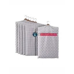 Aura Grey & White 6 Pieces Checked Cotton Hanging Saree Covers Organisers-picture-41