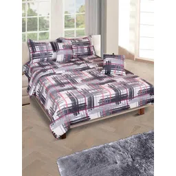 Aura Grey & White Checked Printed Cotton 210 GSM Double Queen Bedding Set-picture-39