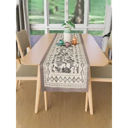 Aura Grey & White Floral Embroidered Velvet Table Runner-picture-14