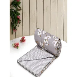 Aura Grey & White Floral Microfiber AC Room 150 GSM Single Bed Dohar-picture-25