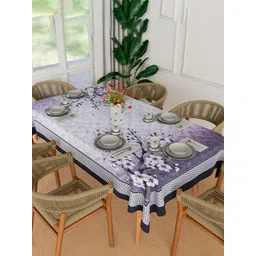 Aura Grey & White Floral Printed Anti-Skid Cotton 6-Seater Table Cover-picture-33