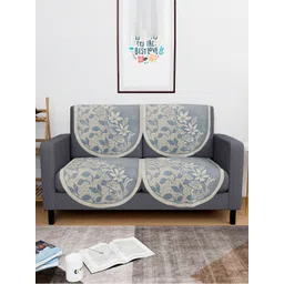 Aura Grey & White Floral Self Design 4 Pieces 2 Seater Cotton Sofa Cover-picture-29