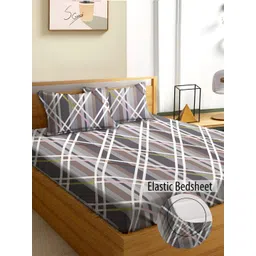 Aura Grey & White Geometric 180 TC Fitted Queen Bedsheet With 2 Pillow Covers-picture-13