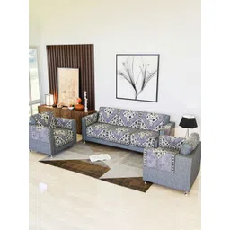 Aura Grey & White Printed Cotton Sofa Cover With Arms-picture-30
