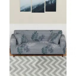 Aura Grey & White Printed Polyester 1 Piece Sofa Cover With Arms-picture-27