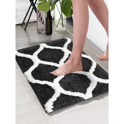 Aura Grey & White Printed Rectangular 1850 GSM Anti Skid Bath Rug-picture-23