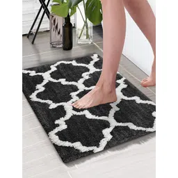 Aura Grey & White Printed Rectangular 1850 GSM Anti Skid Bath Rug-picture-20
