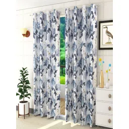 Aura Grey & White Set of 2 Floral Room Darkening Window Curtain-picture-14