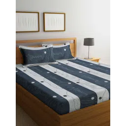 Aura Grey & White Striped 300 TC Cotton King Bedsheet Set 2.50 m x 2.25 m-picture-10