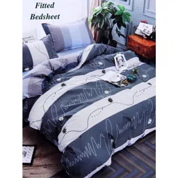 Aura Grey & White Striped 350 TC King Bedsheet with 2 Pillow Covers-picture-41