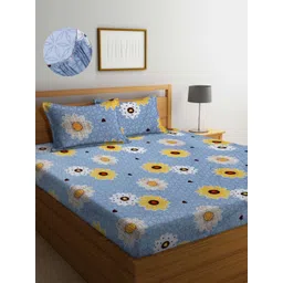 Aura Grey & Yellow Floral 300 TC King Fitted Bedsheet Set 2.50 m x 2.15 m-picture-24