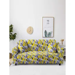 Aura Grey & Yellow Printed 3-Seater Non-Slip Stretchable Sofa Cover-picture-15