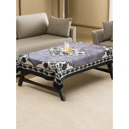Aura Grey Floral Anti-Slip Cotton 4-Seater Table Cover-picture-18