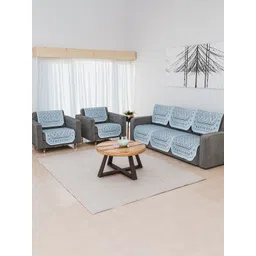 Aura Grey Geometric Cotton Anti Slip 5 Pieces Straight 2 Seater Sofa Cover 70 cm x 1.5 m-picture-11