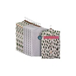 Aura Grey Set of 10 Checked Cotton Hanging Saree Storage Covers image 1
