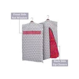 Aura Grey Set of 10 Checked Cotton Hanging Saree Storage Covers image 2