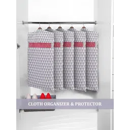 Aura Grey Set of 10 Checked Cotton Hanging Saree Storage Covers image 5