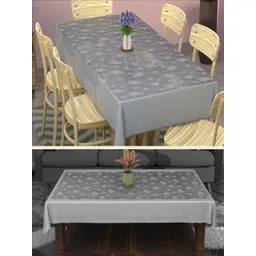 Aura Grey Set of 2 Floral Cotton 6-Seater Table Cover with Embroidered details-picture-14