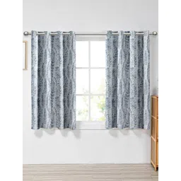 Aura Grey Set of 2 Floral Window Curtain-image-7