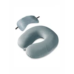 Aura Grey Set of 2 Memory Foam Filled Polyester Travel Pillow With Eye Mask-picture-32