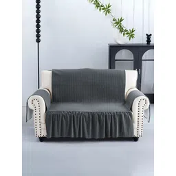 Aura Grey Solid Velvet 1 Piece Sofa Cover-picture-22