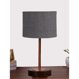 Aura Grey Textured Wood Industrial Cylindrical Shaped Table Lamp-picture-47