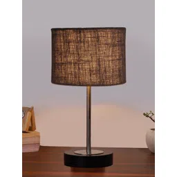 Aura Grey Textured Wood Industrial Cylindrical Shaped Table Lamp-picture-19