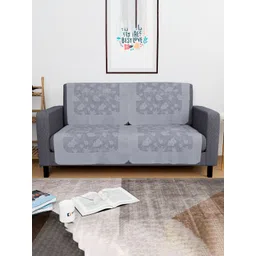 Aura Hawaii Grey 4 Pieces Floral Printed 2 Seater Cotton Sofa Covers-picture-20