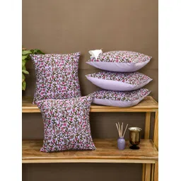 Aura Lavender & Pink 5 Pieces Floral Square Cushion Covers-picture-15