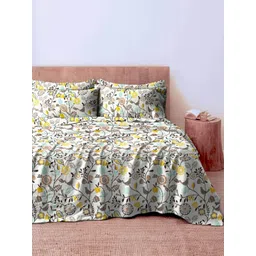 Aura Lime Green & White Floral Printed 230 TC Microfiber King Bedsheet Set 1.04 m x 90 cm-picture-33