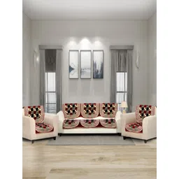 Aura Maroon & Beige 6 Pieces Printed 5 Seater Sofa Covers-picture-12