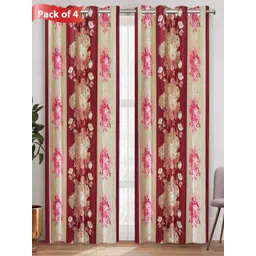 Aura Maroon & Beige Set of 4 Floral Long Door Curtain-picture-22
