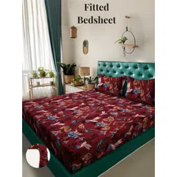 Aura Maroon & Blue Floral Printed 300 TC King Bedsheet Set 2.50 m x 2.15 m-picture-33