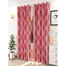 Aura Maroon & Brown Set of 2 Floral Room Darkening Door Curtain-picture-33